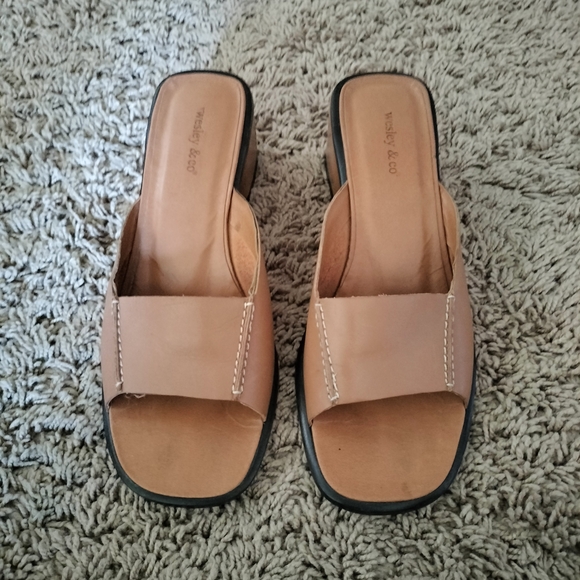 Tan Minimalist Sandals with Wide Strap - Picture 1 of 5